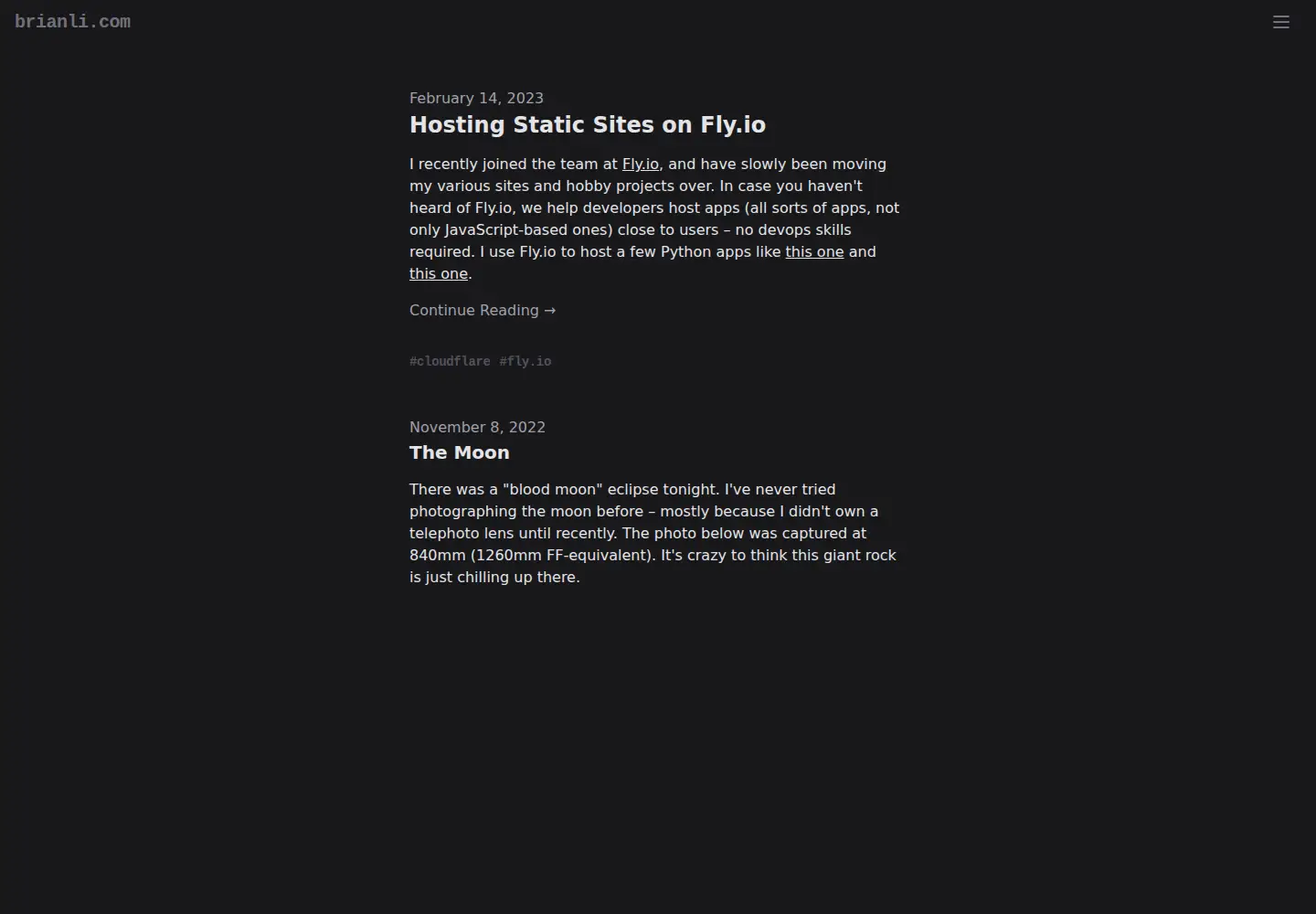 Screenshot of brianli.com