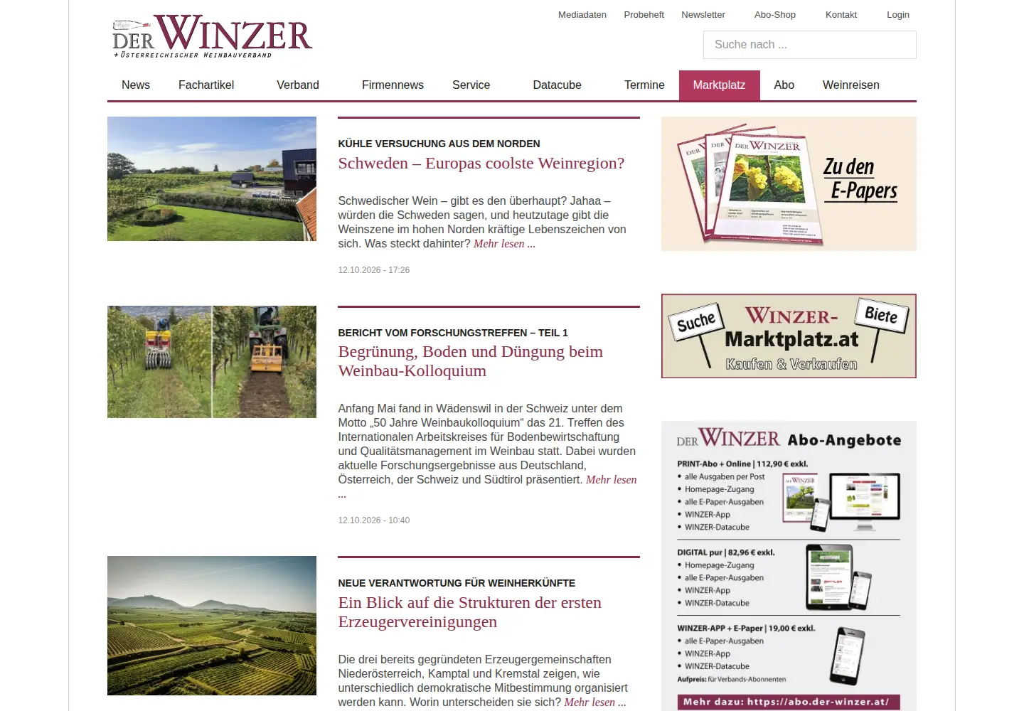 Captured homepage of der-winzer.at in the current scan