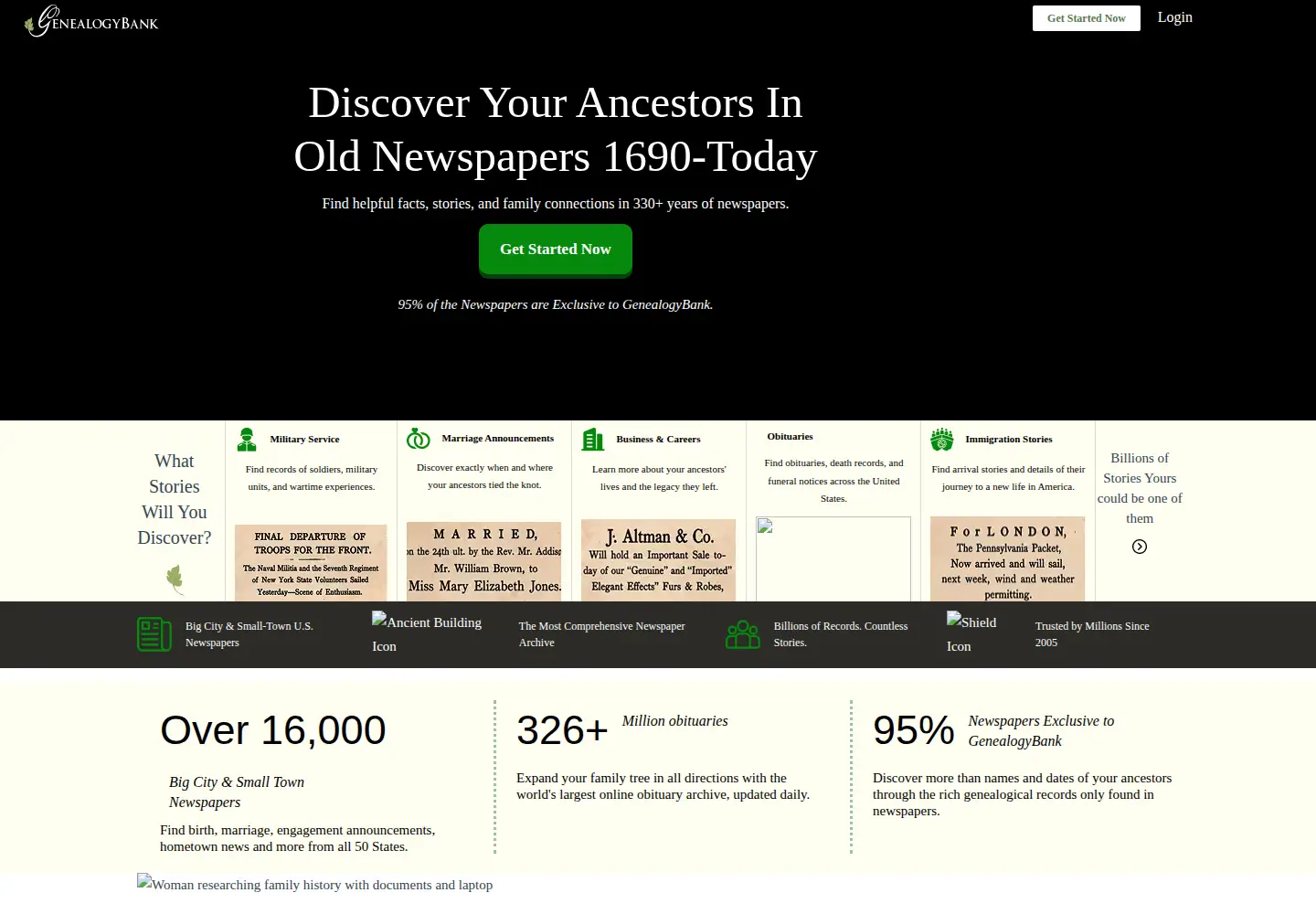 Screenshot of genealogybank.com