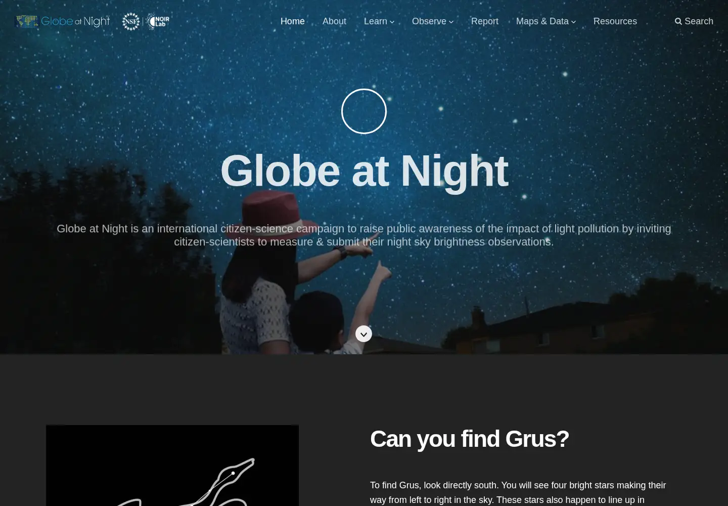 Screenshot of globeatnight.org