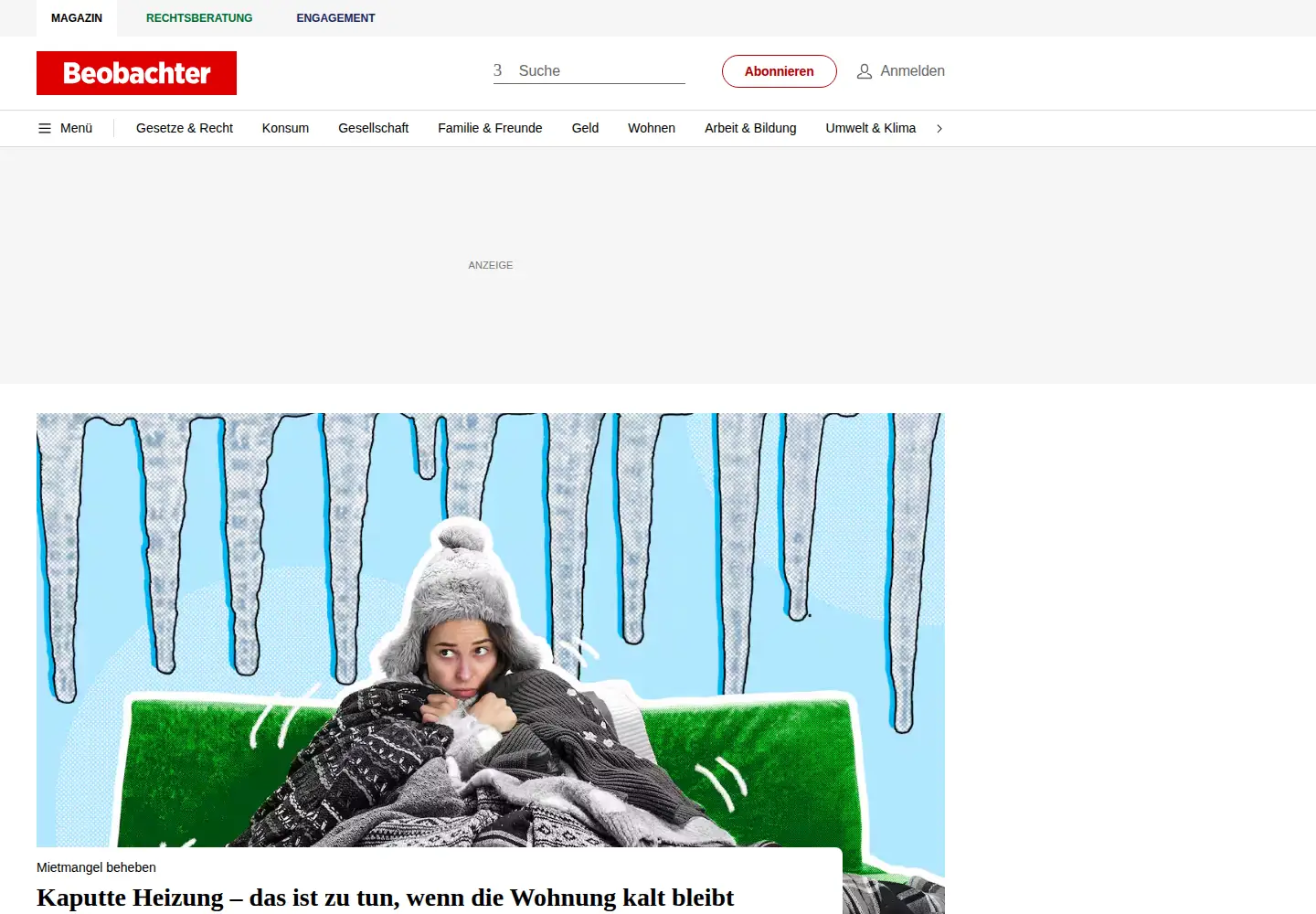 Captured homepage of beobachter.ch in the current scan