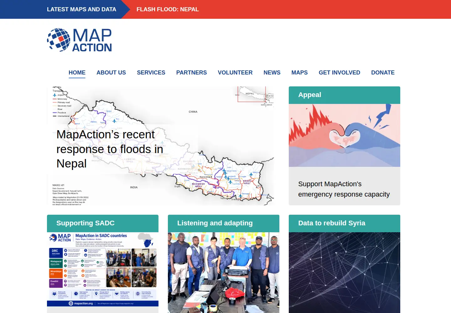 Captured homepage of mapaction.org in the current scan