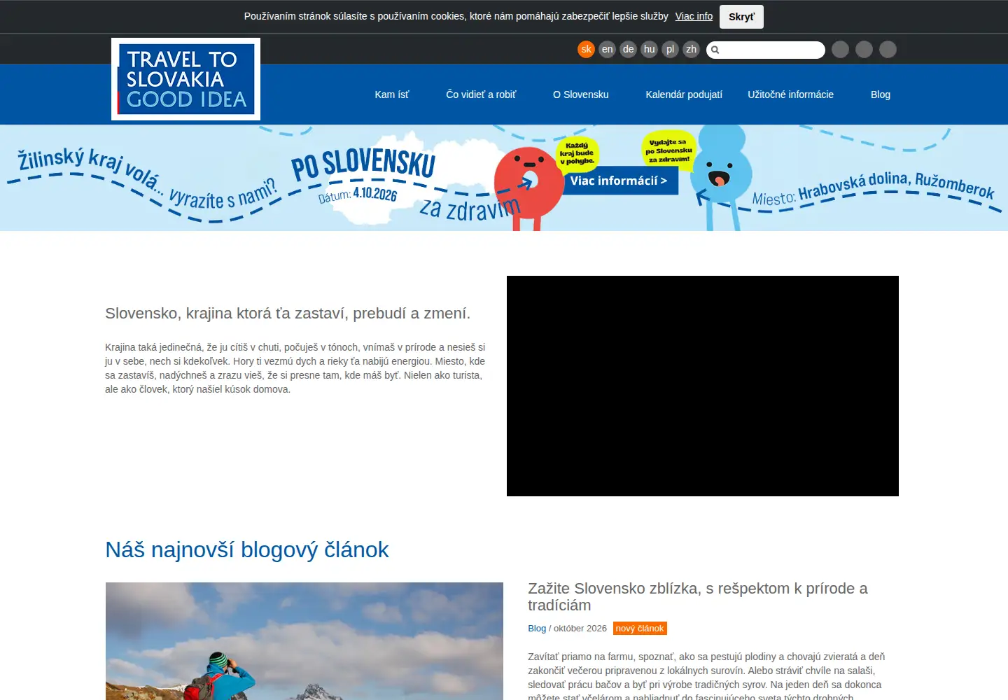 Captured homepage of slovakia.travel in the current scan