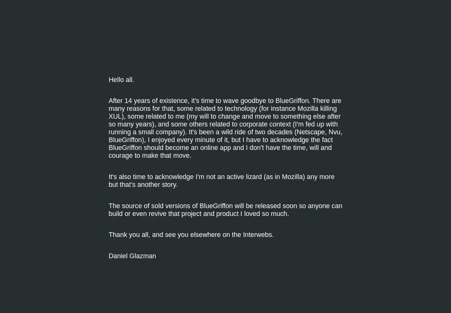 Screenshot of bluegriffon.org from the current report