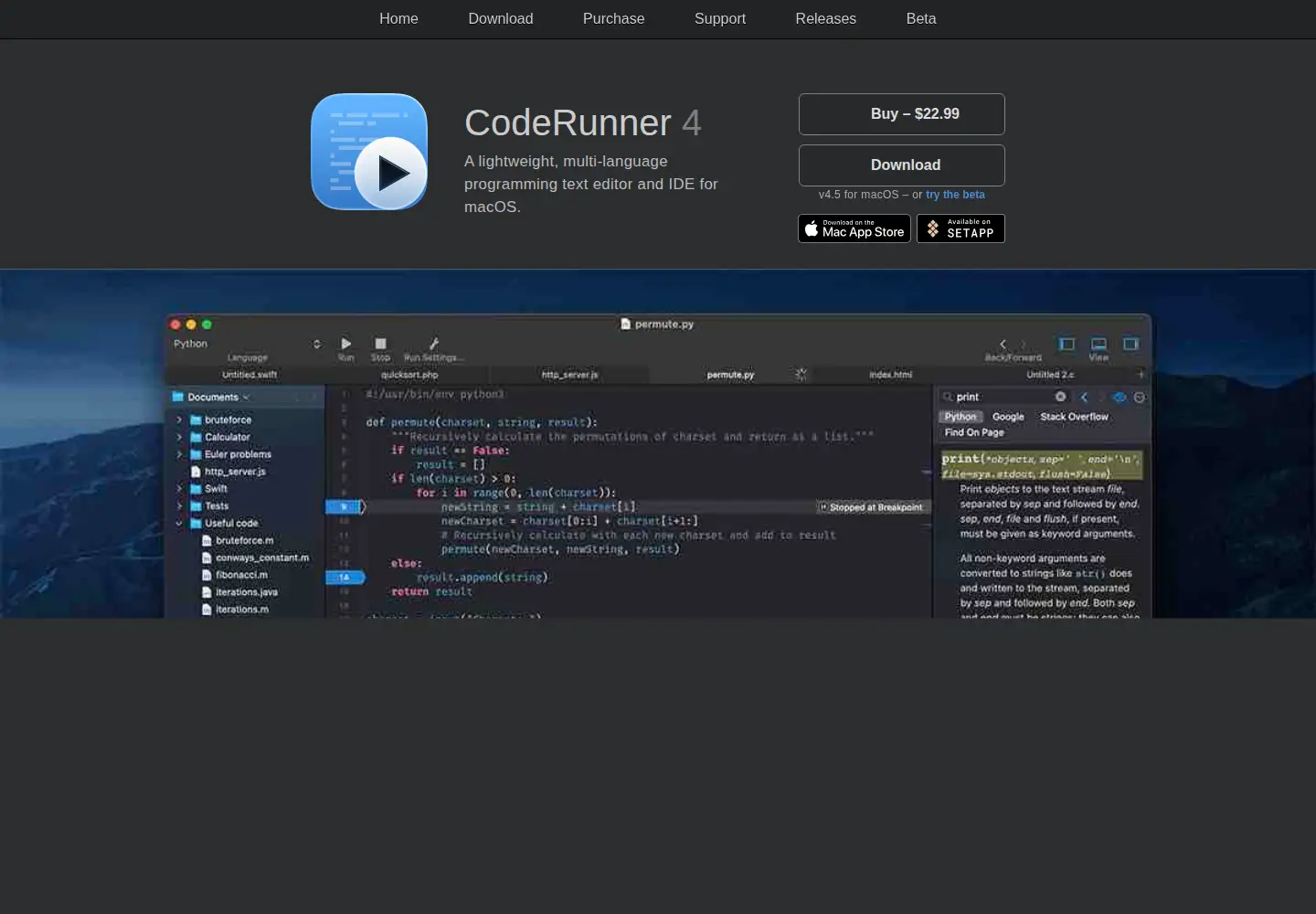 Captured homepage of coderunnerapp.com in the current scan