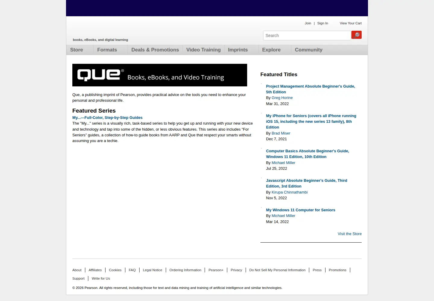 Screenshot of quepublishing.com