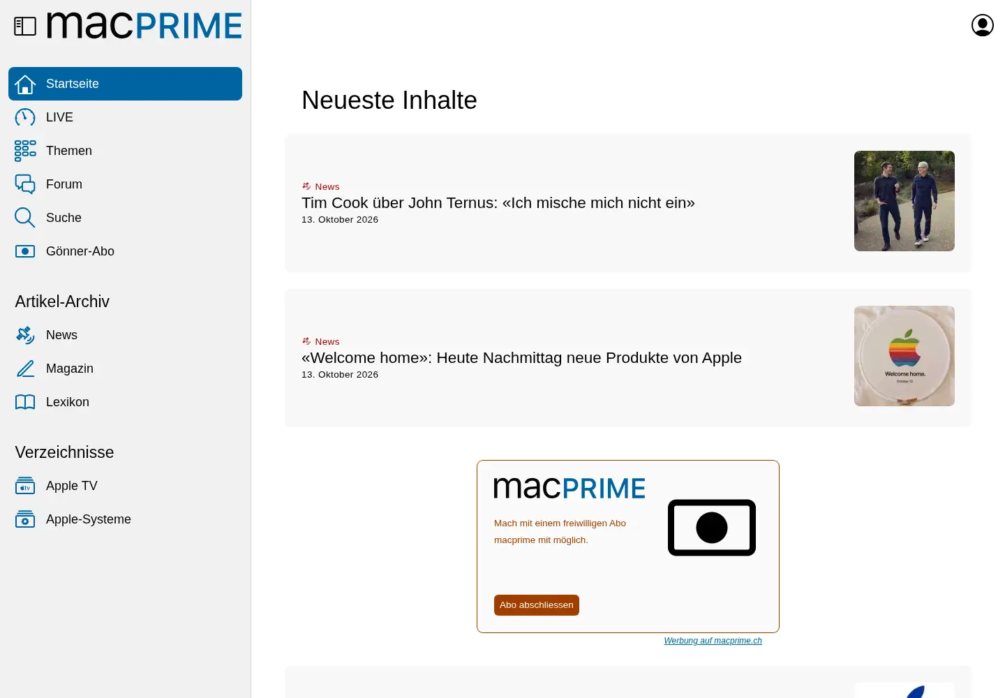 Captured homepage of macprime.ch in the current scan