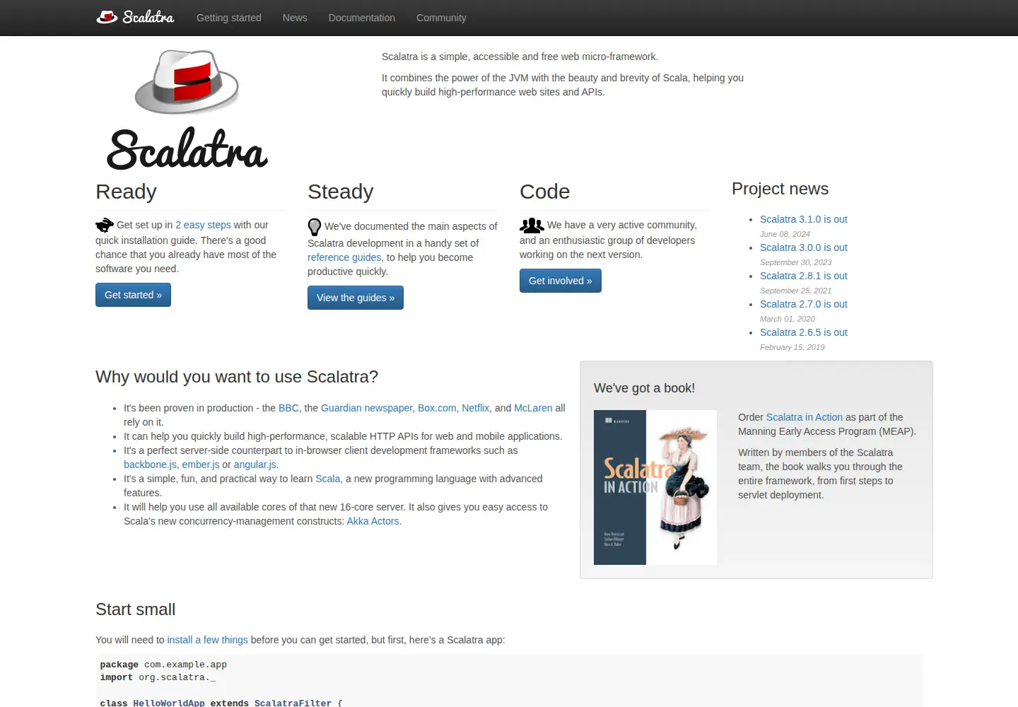 Screenshot of scalatra.org
