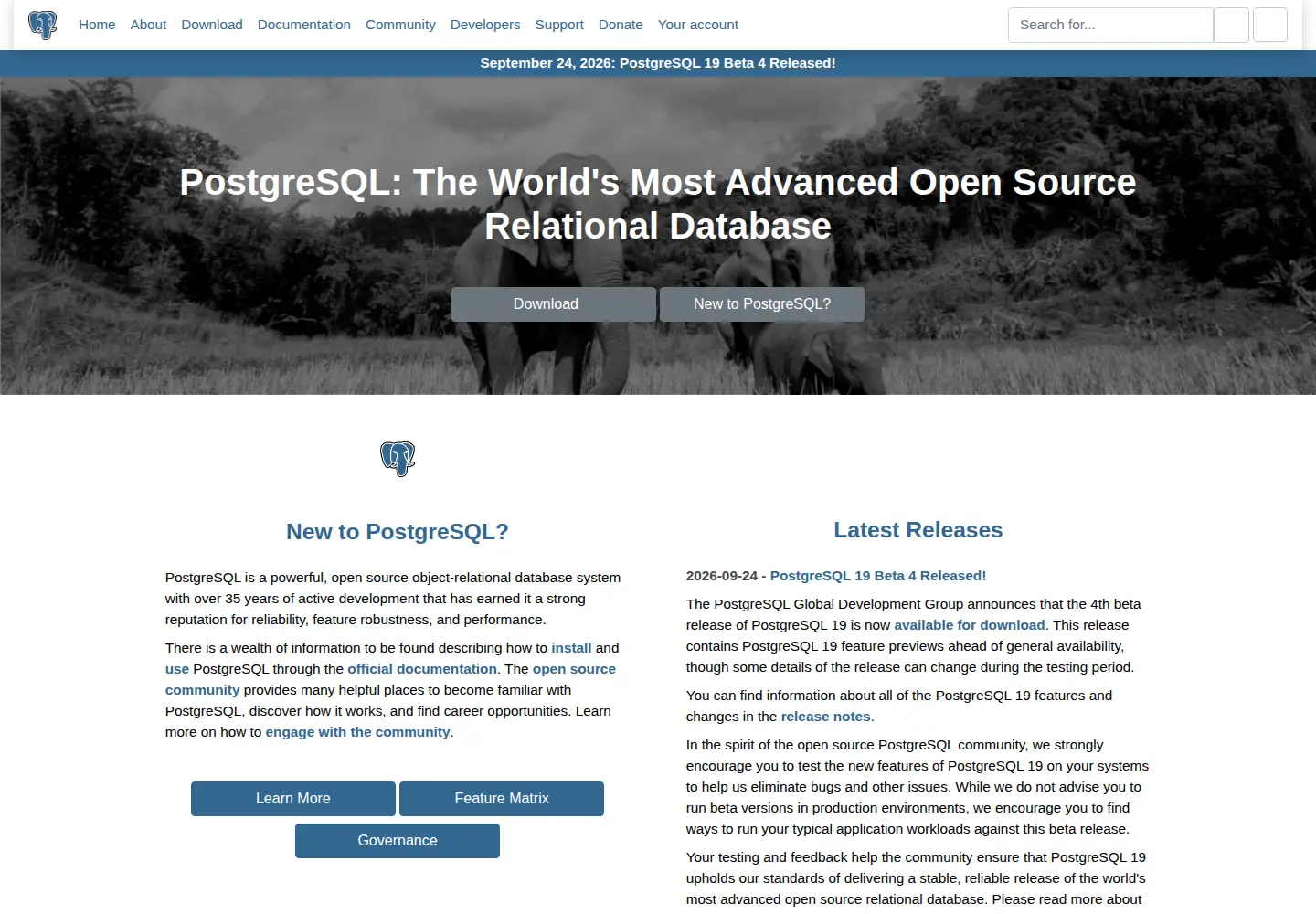 Captured homepage of postgresql.com in the current scan