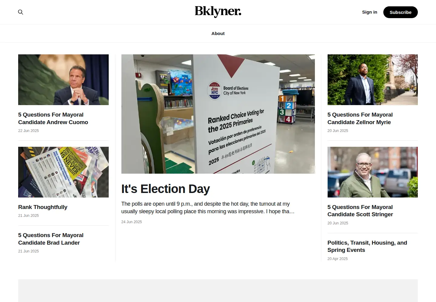 Captured homepage of bklyner.com in the current scan