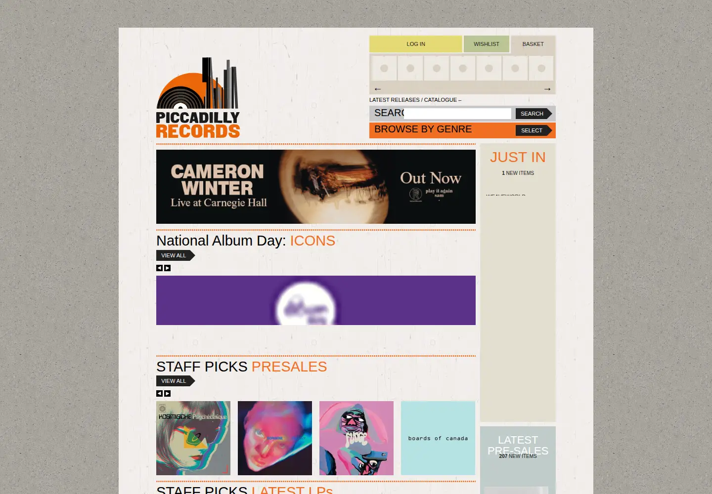 Captured homepage of piccadillyrecords.com in the current scan