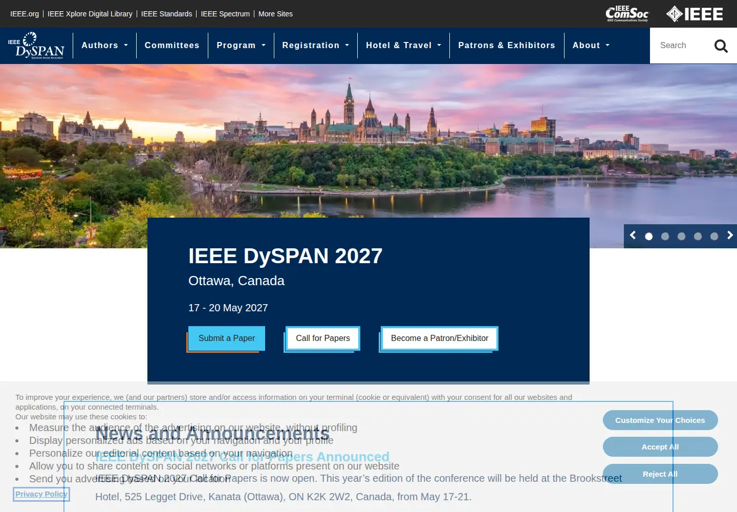 Captured homepage of ieee-dyspan.org in the current scan