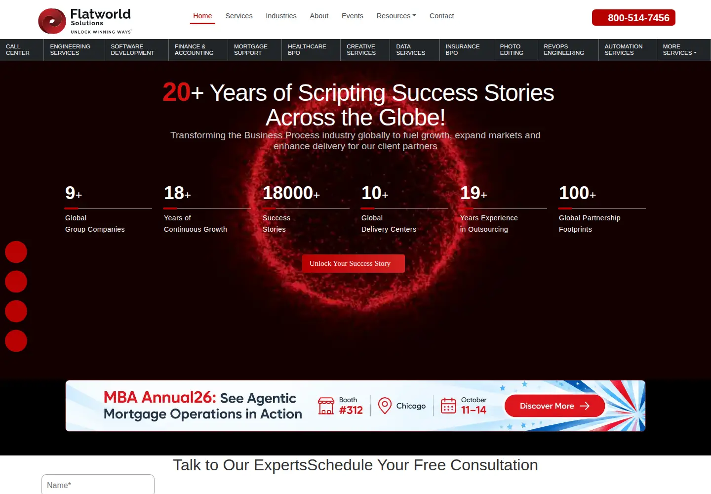 Captured homepage of flatworldsolutions.com in the current scan