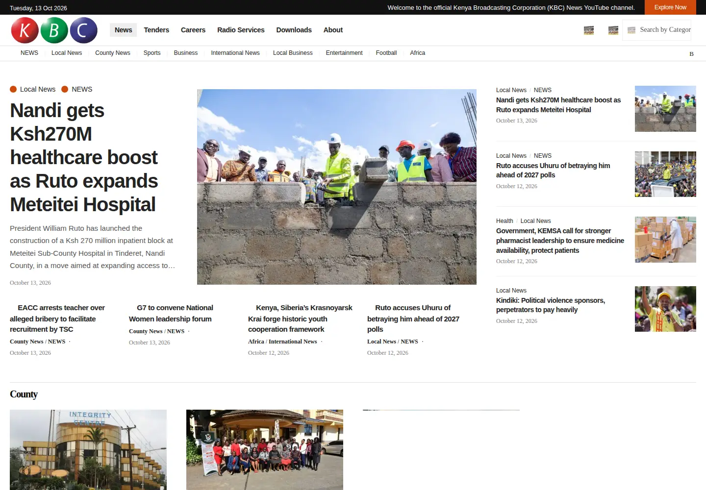 Screenshot of kbc.co.ke