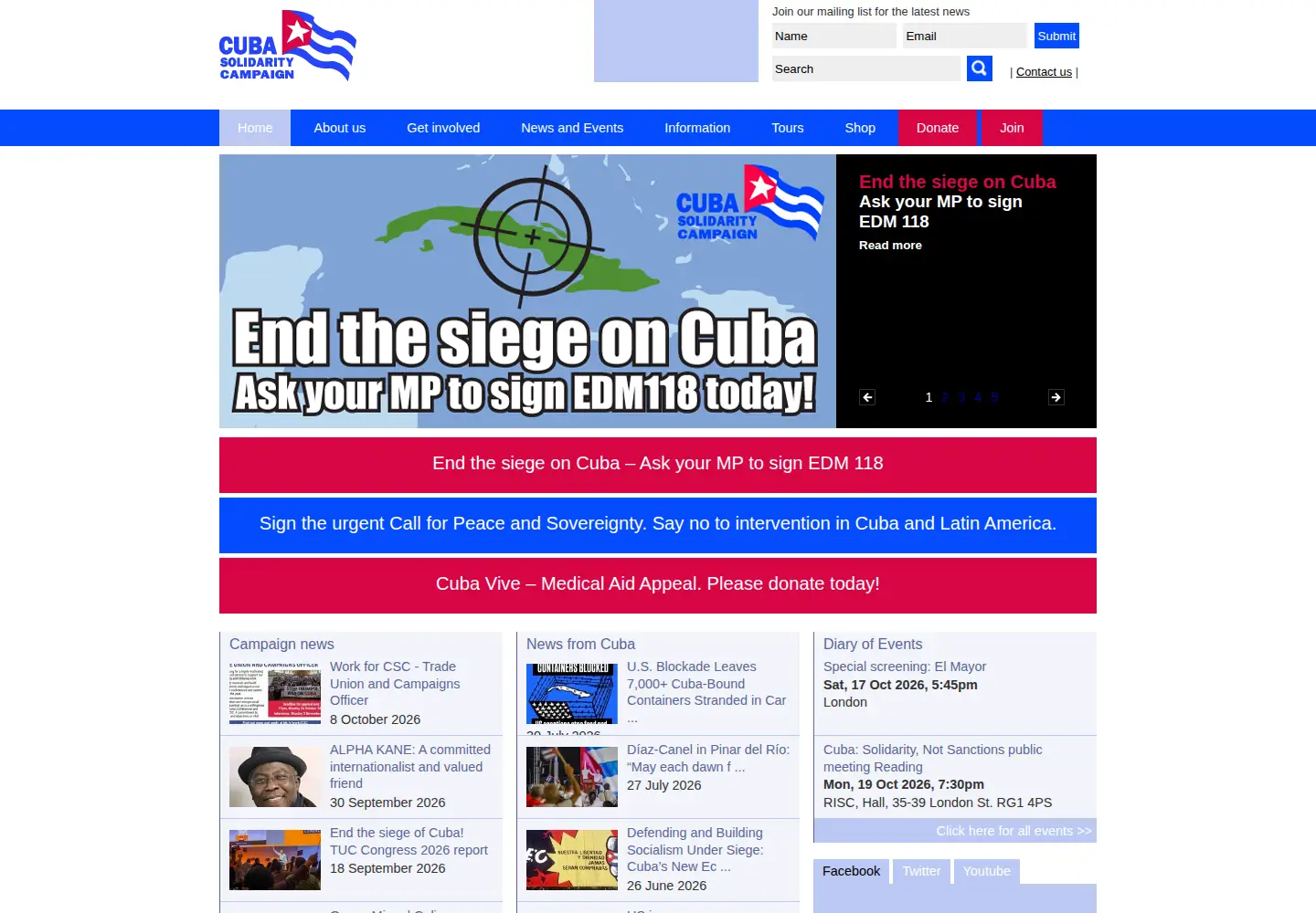 Screenshot of cuba-solidarity.org.uk