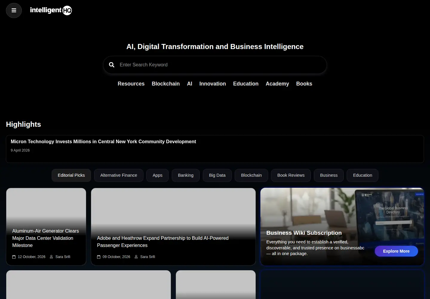 Screenshot of intelligenthq.com