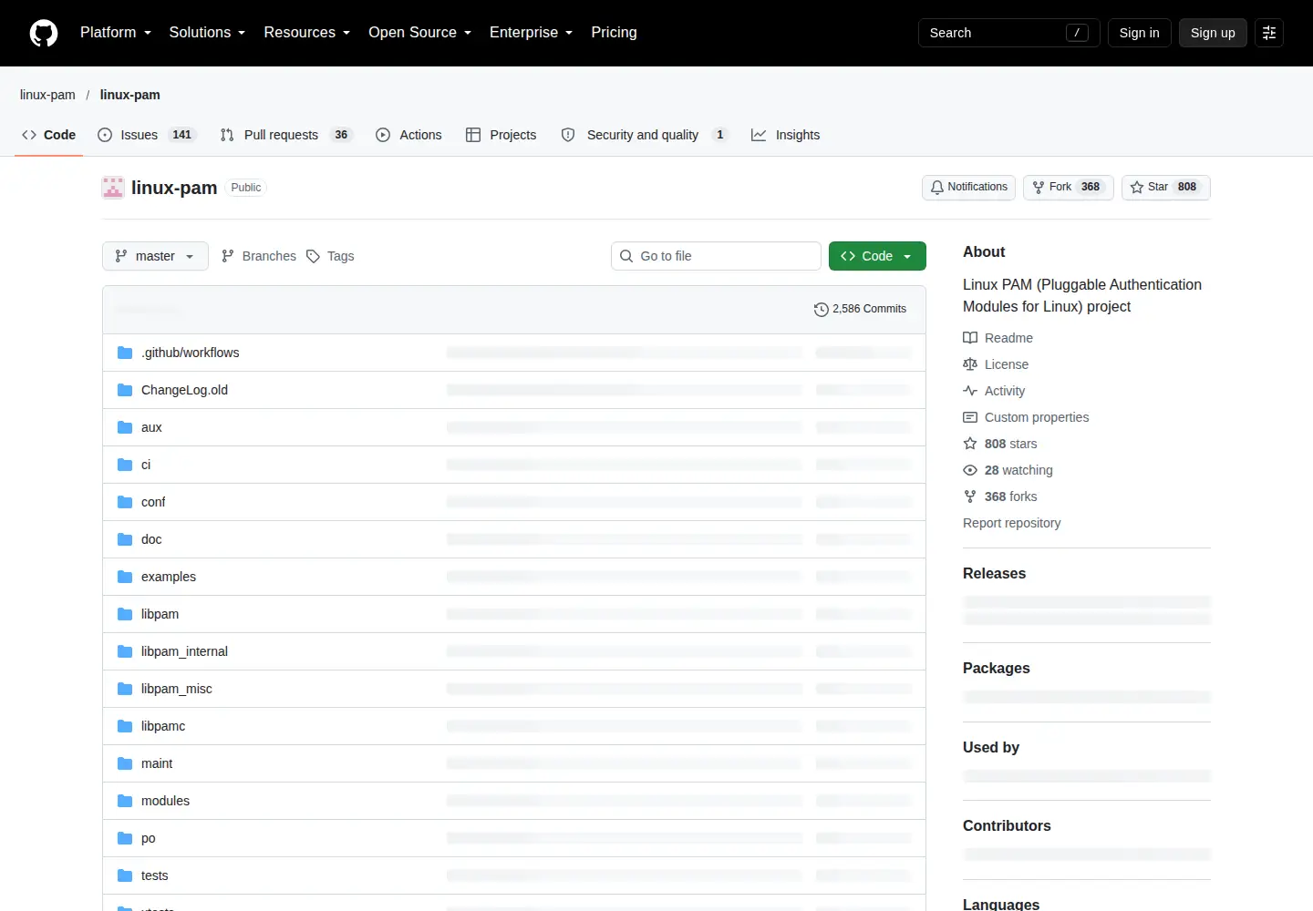 Captured homepage of linux-pam.org in the current scan