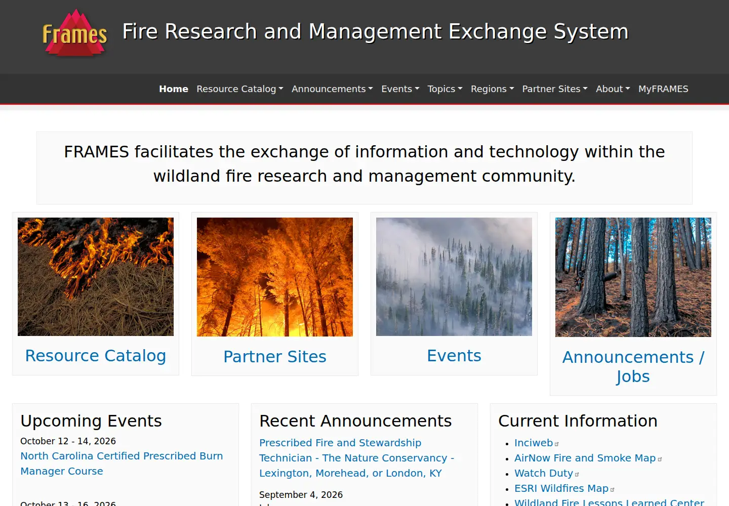 Captured homepage of frames.gov in the current scan