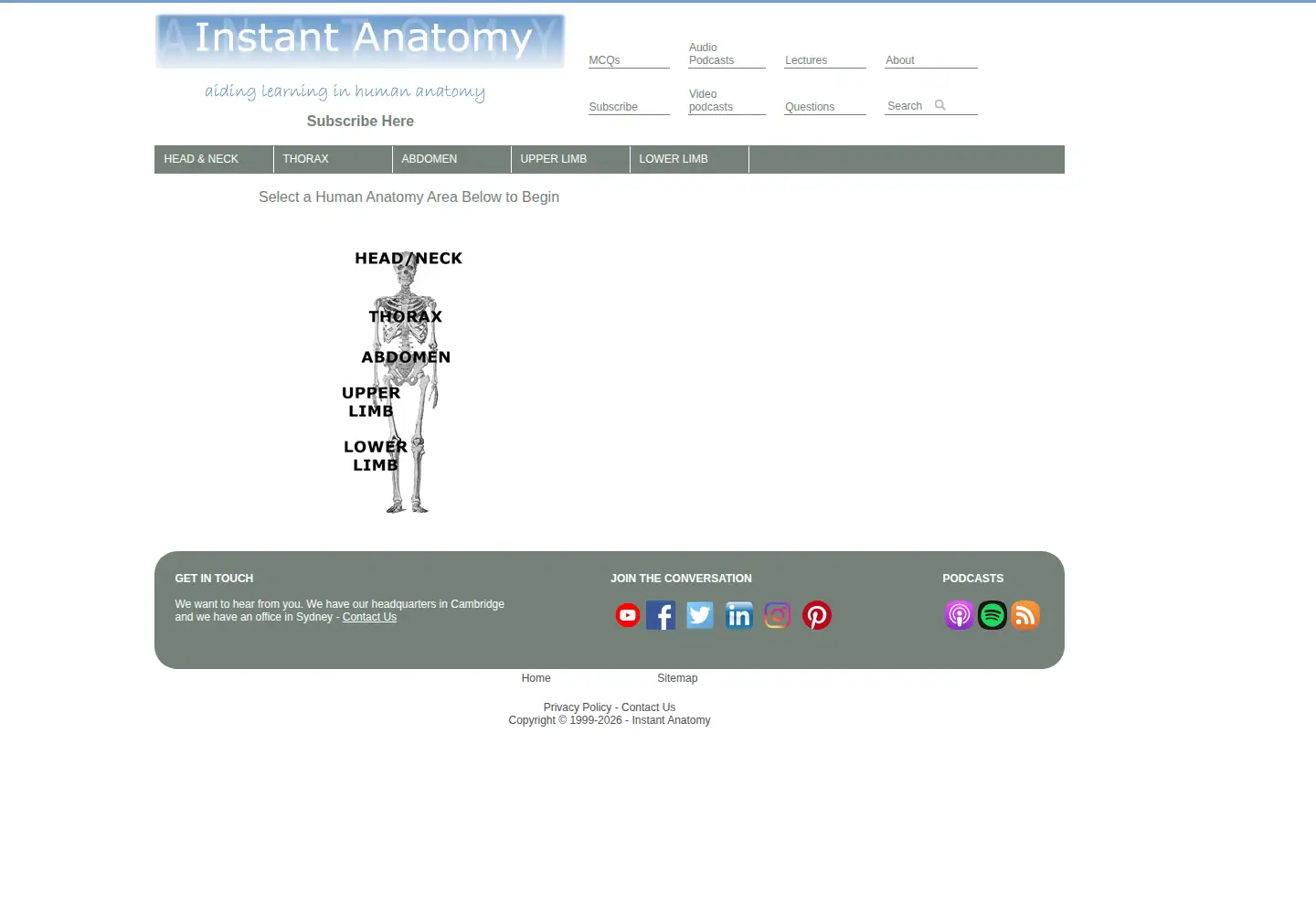 Screenshot of instantanatomy.net