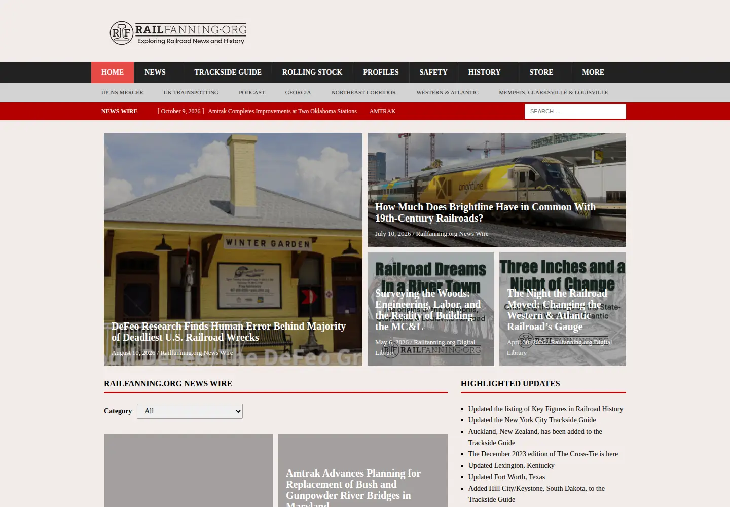 Captured homepage of railfanning.org in the current scan