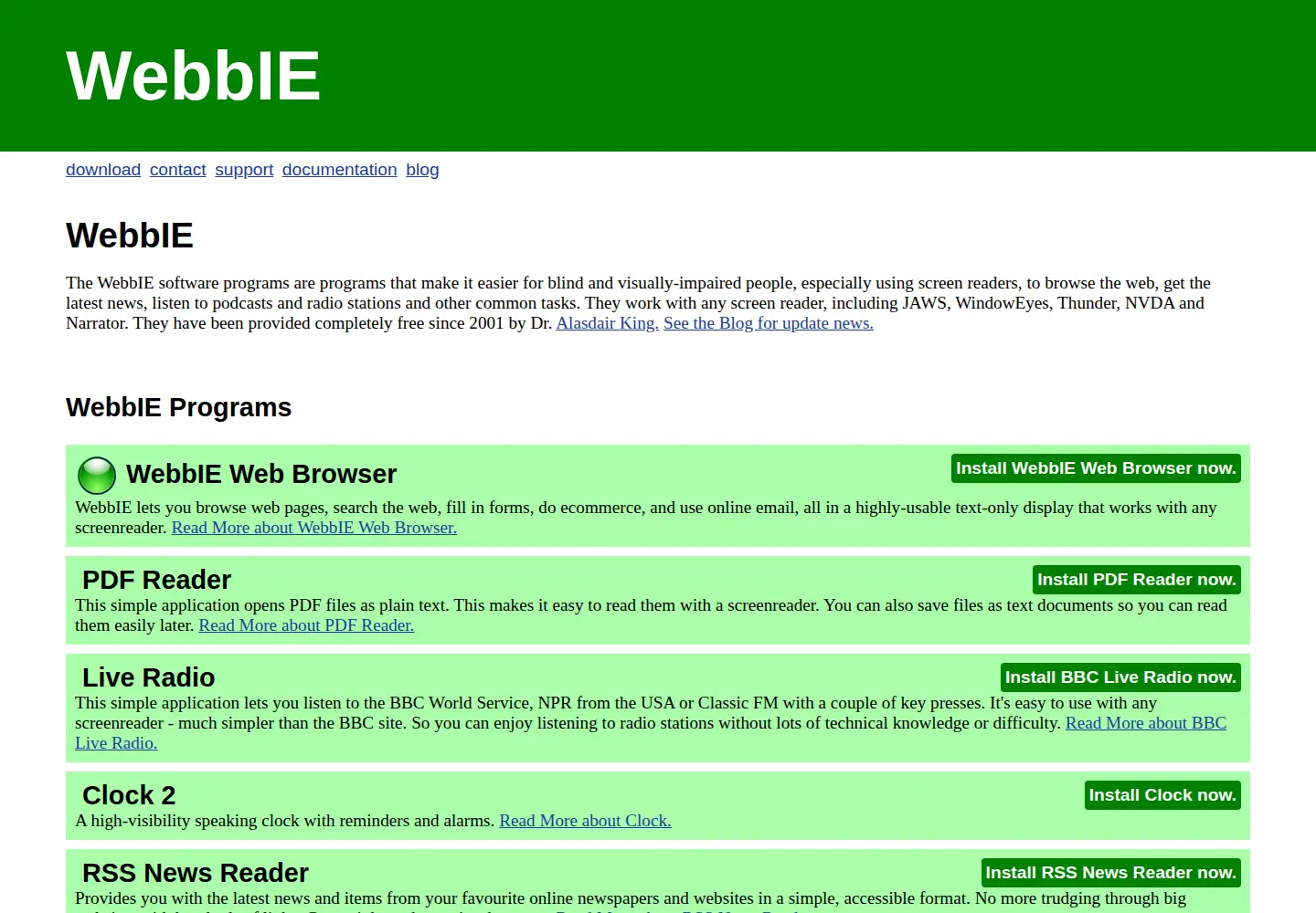 Screenshot of webbie.org.uk
