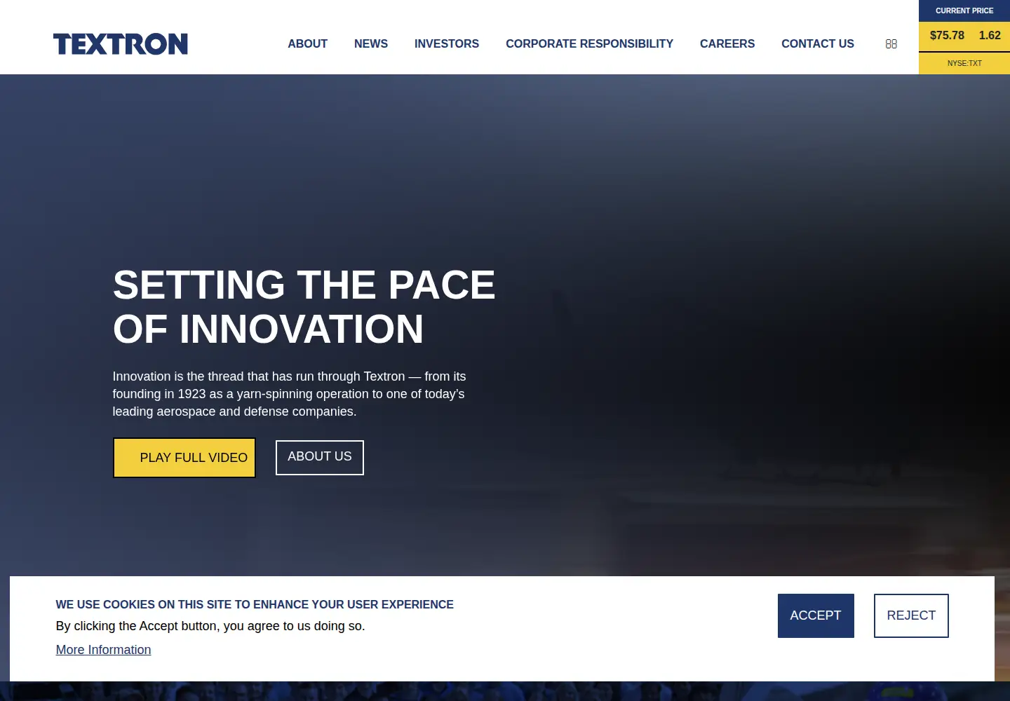 Captured homepage of textron.com in the current scan