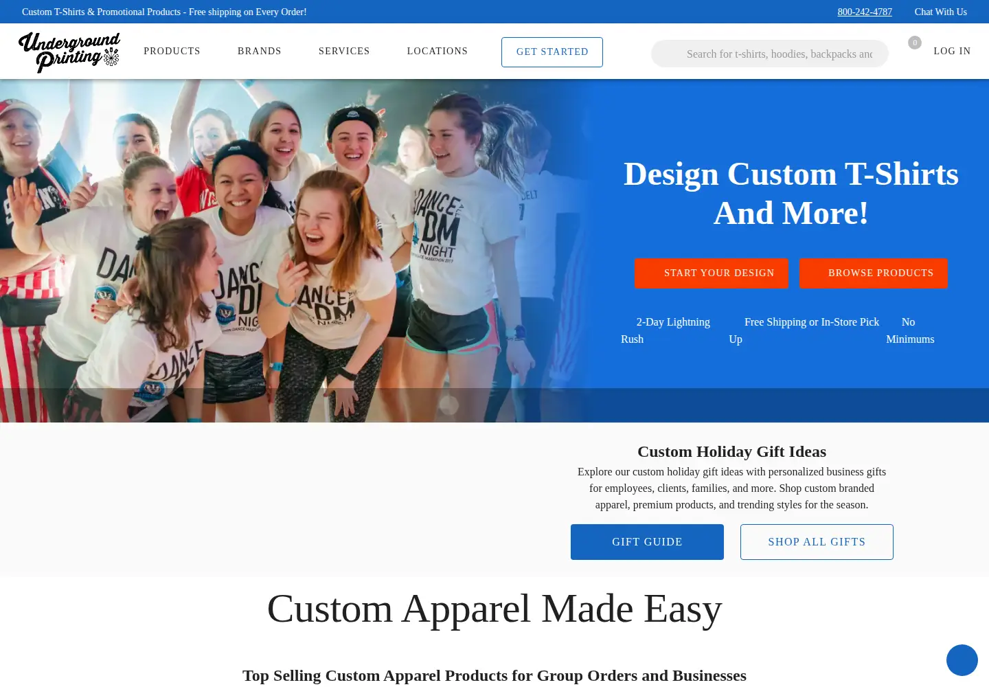 Captured homepage of undergroundshirts.com in the current scan