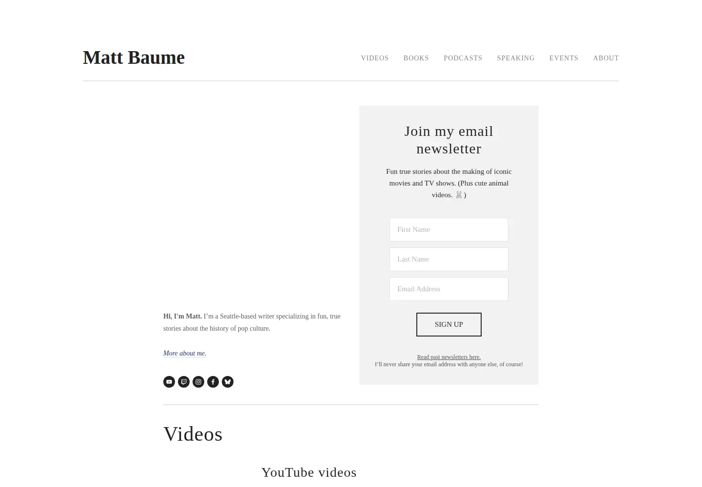 Screenshot of mattbaume.com