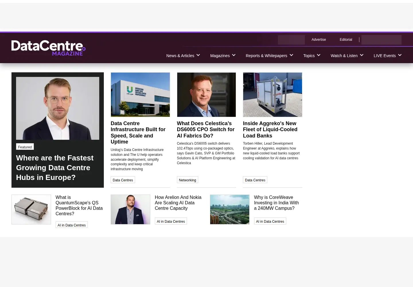 Screenshot of datacentremagazine.com