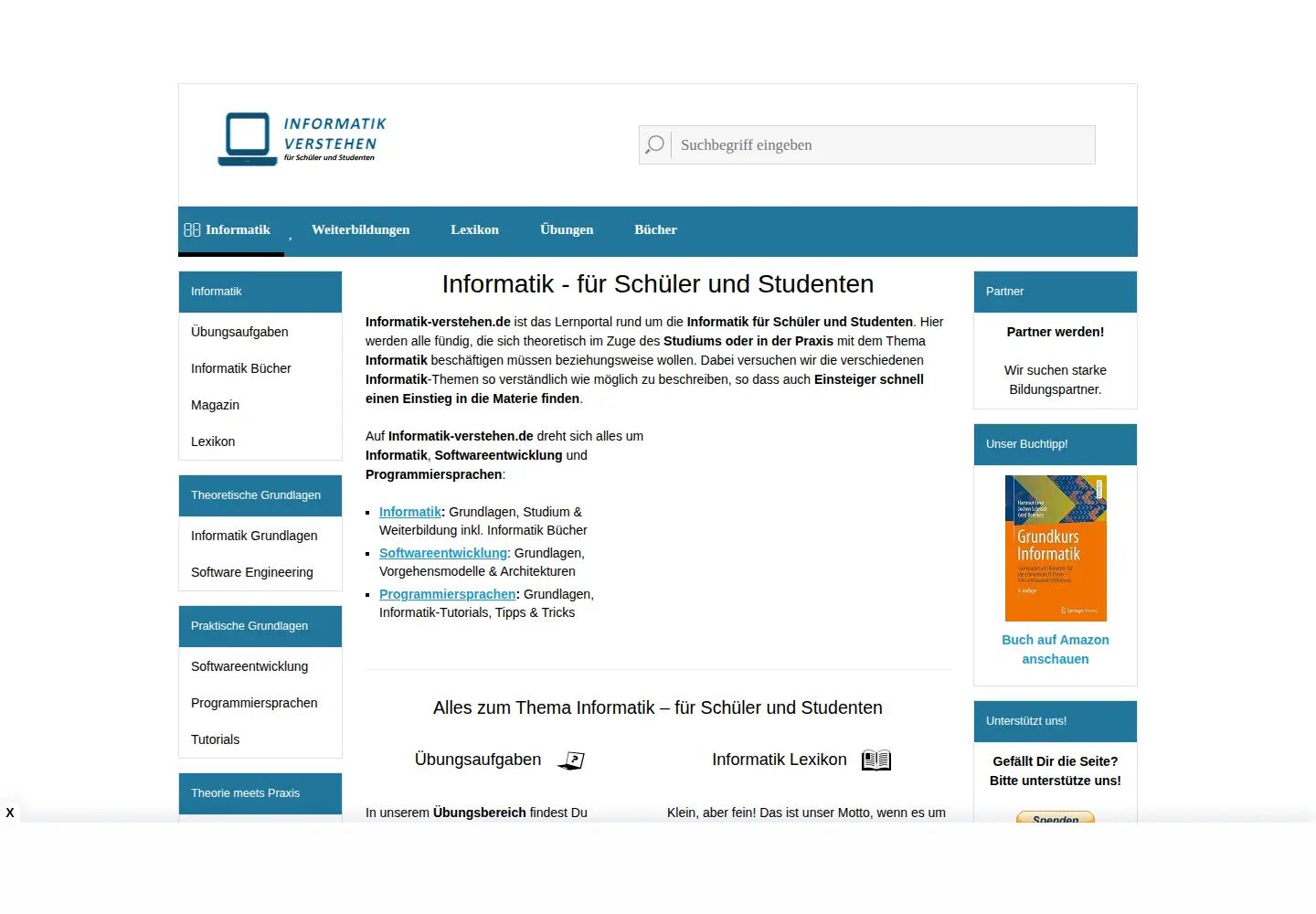 Captured homepage of informatik-verstehen.de in the current scan