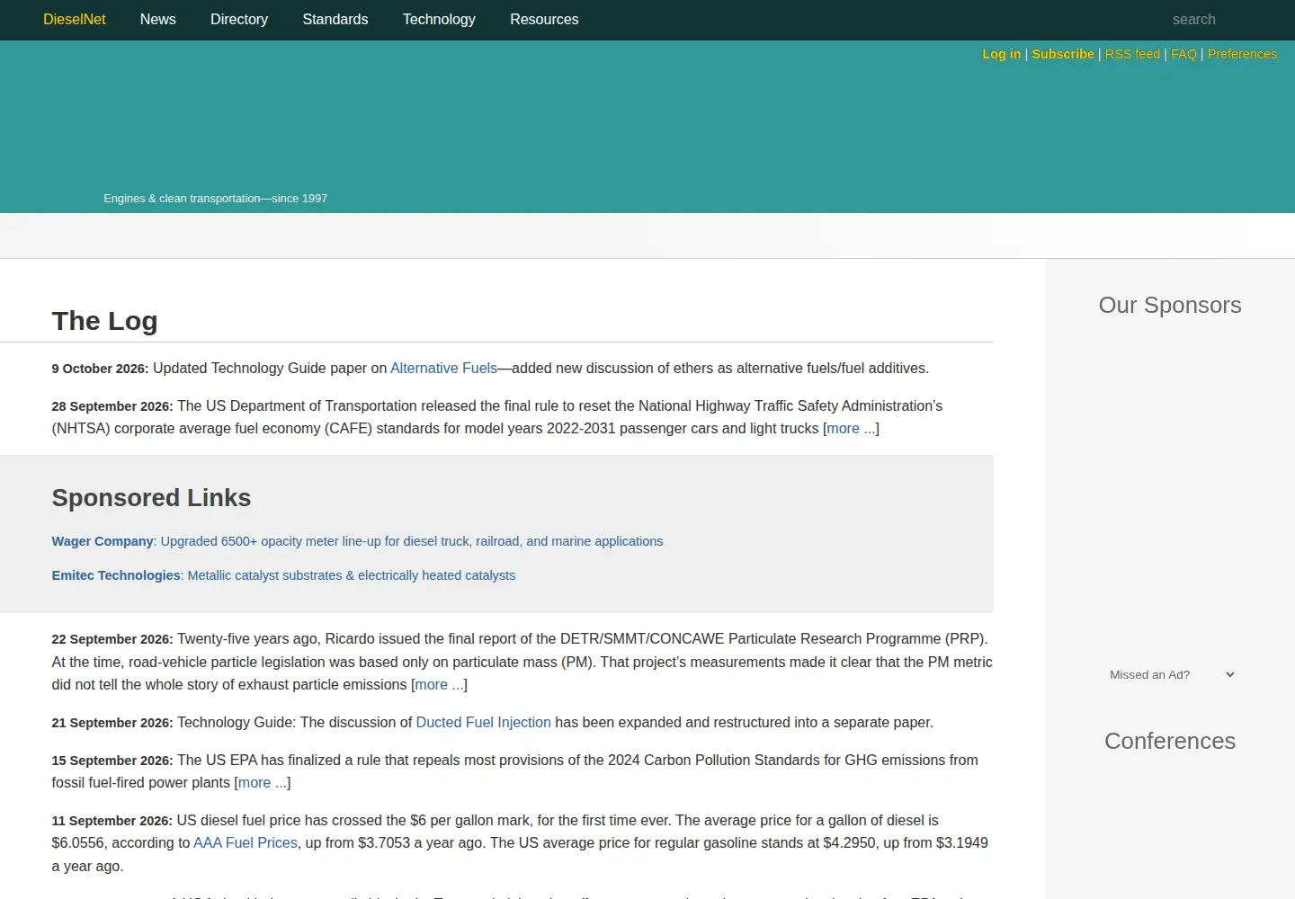 Screenshot of dieselnet.com