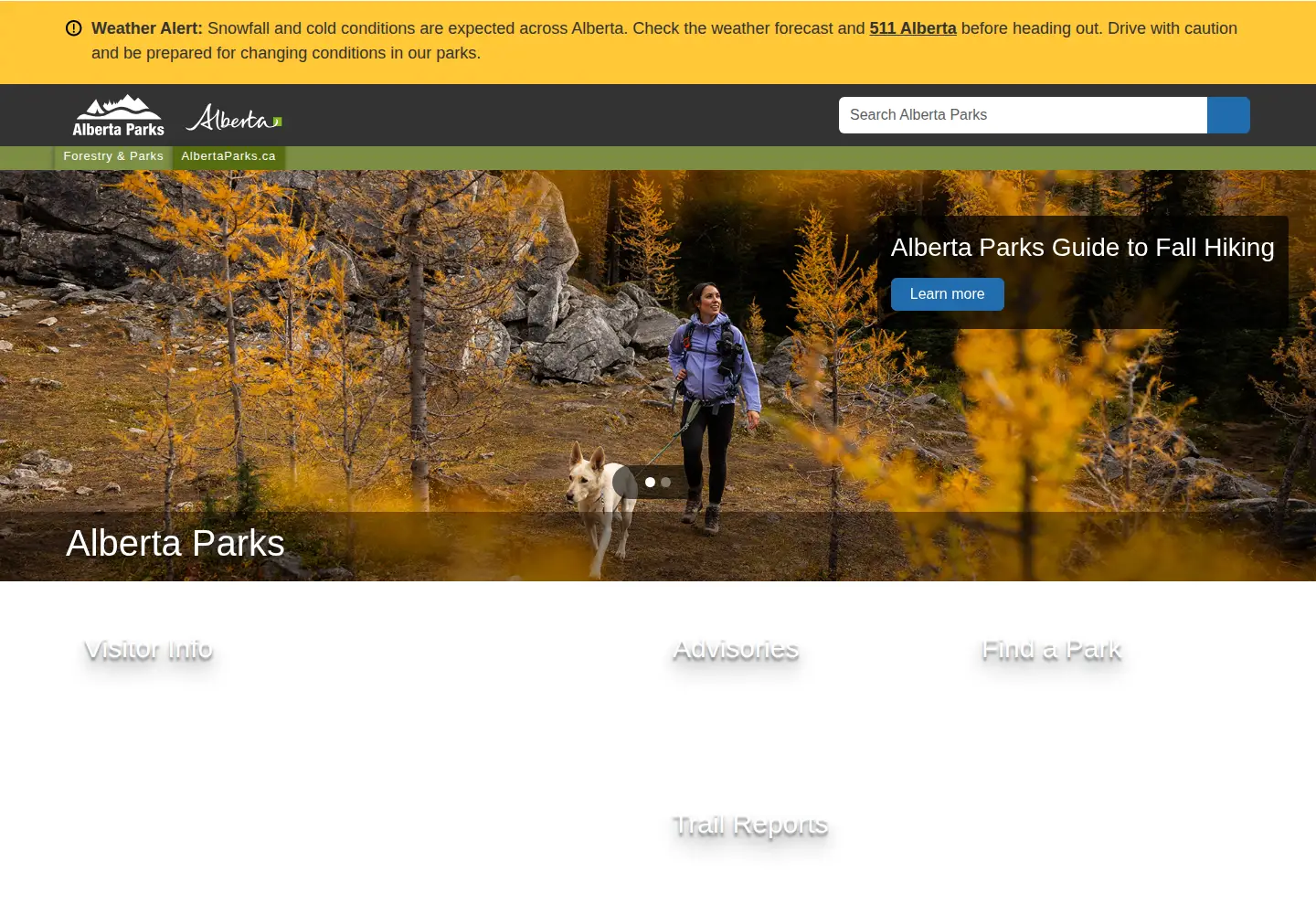Captured homepage of albertaparks.ca in the current scan