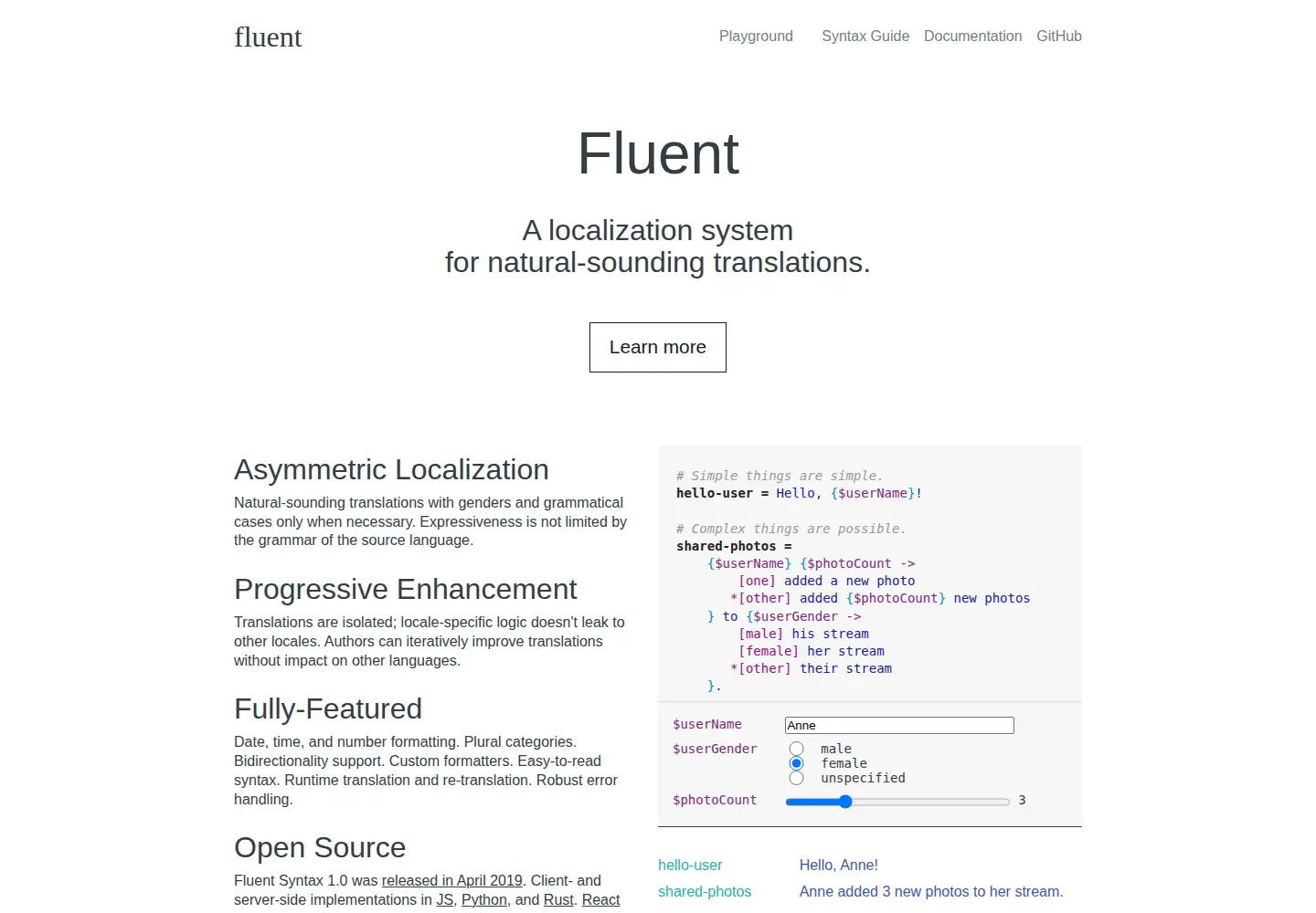 Screenshot of projectfluent.org