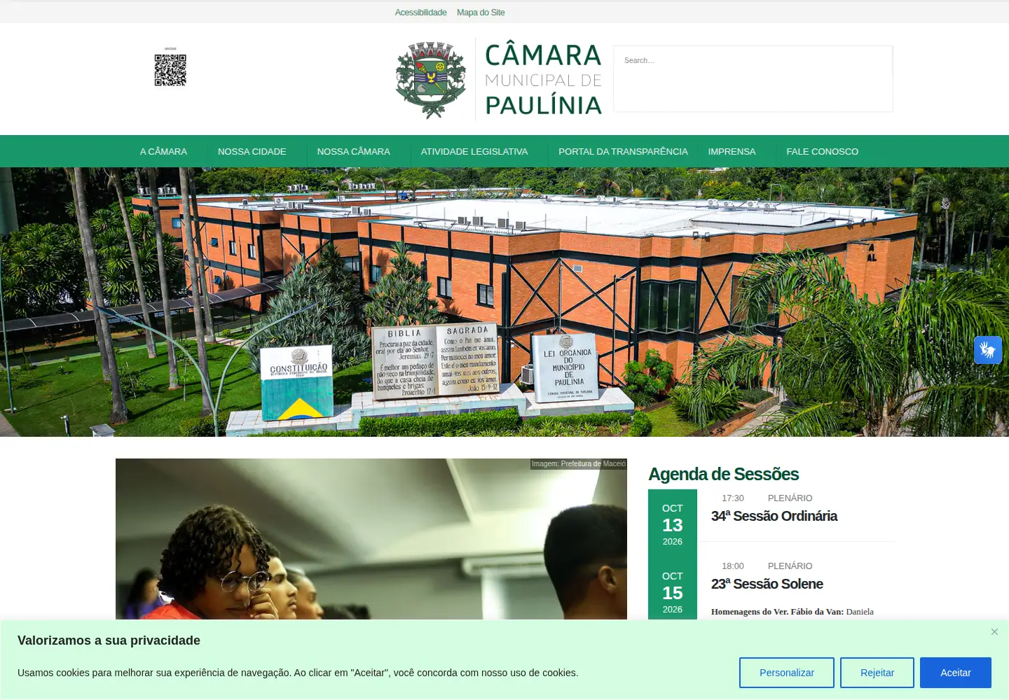 Captured homepage of camarapaulinia.sp.gov.br in the current scan
