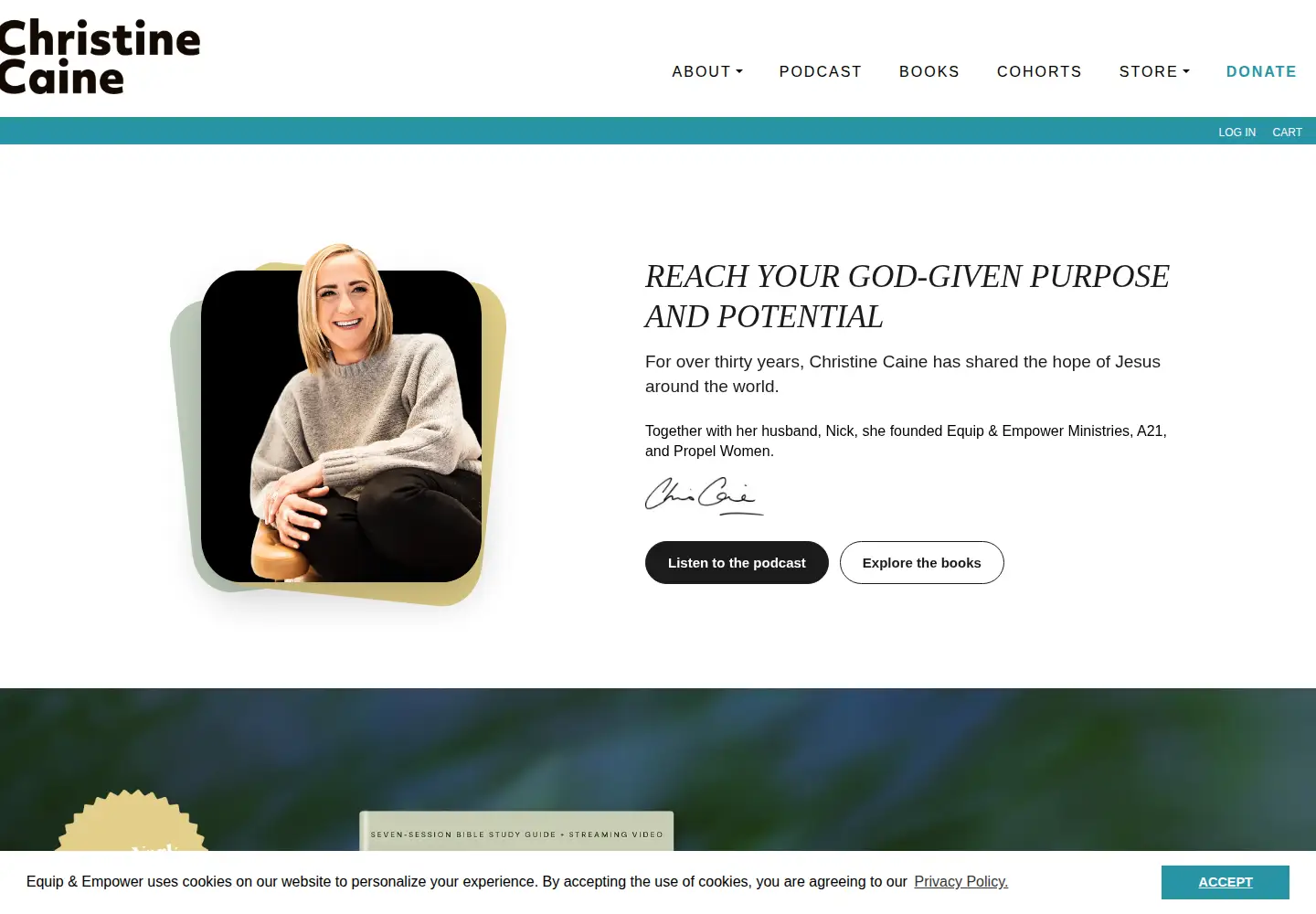 Captured homepage of christinecaine.com in the current scan