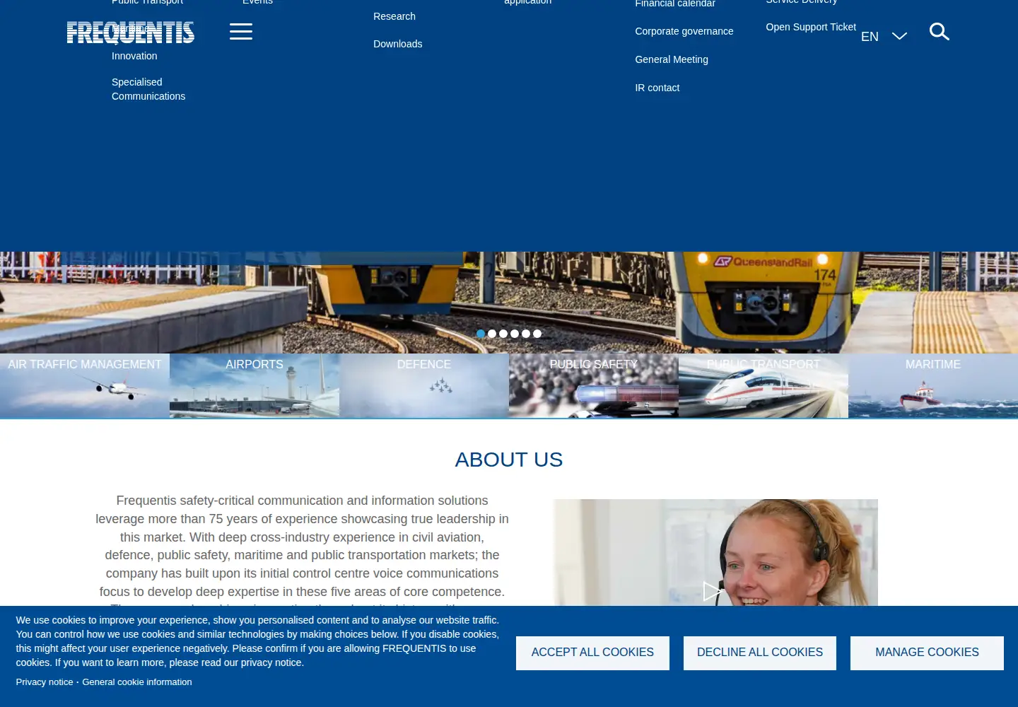 Captured homepage of frequentis.com in the current scan