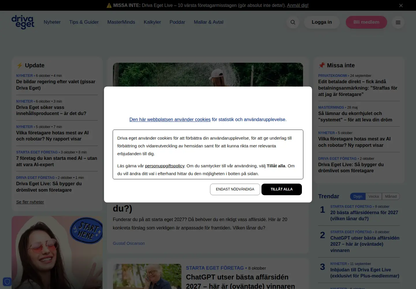 Captured homepage of driva-eget.se in the current scan