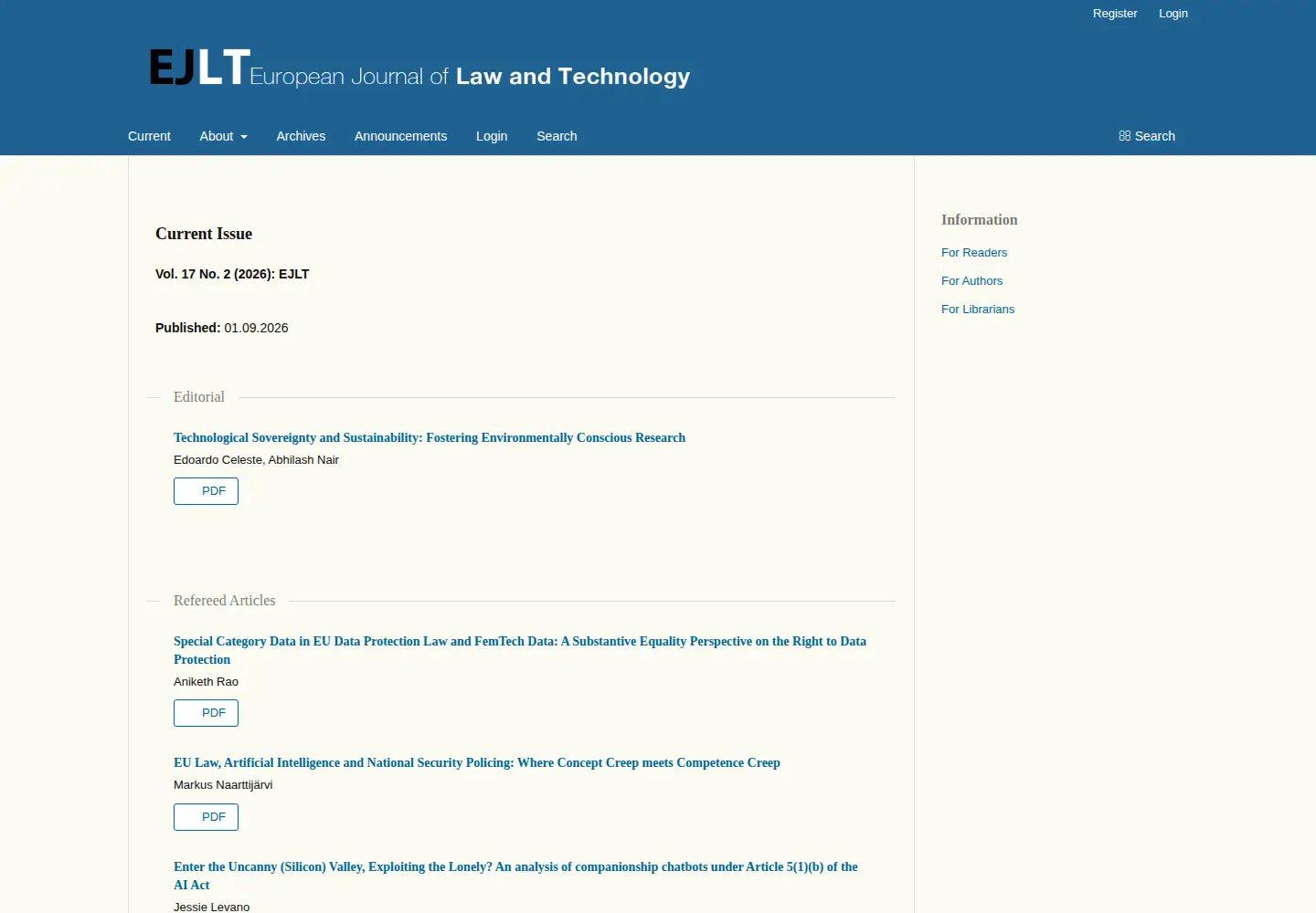 Screenshot of ejlt.org