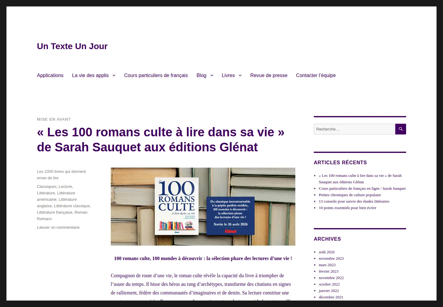 Screenshot of untexteunjour.fr