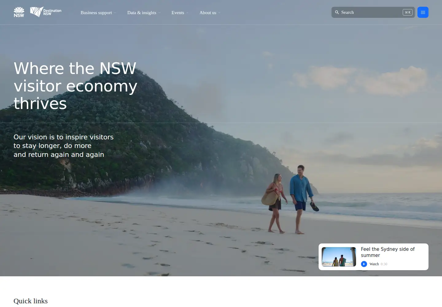 Captured homepage of destinationnsw.com.au in the current scan