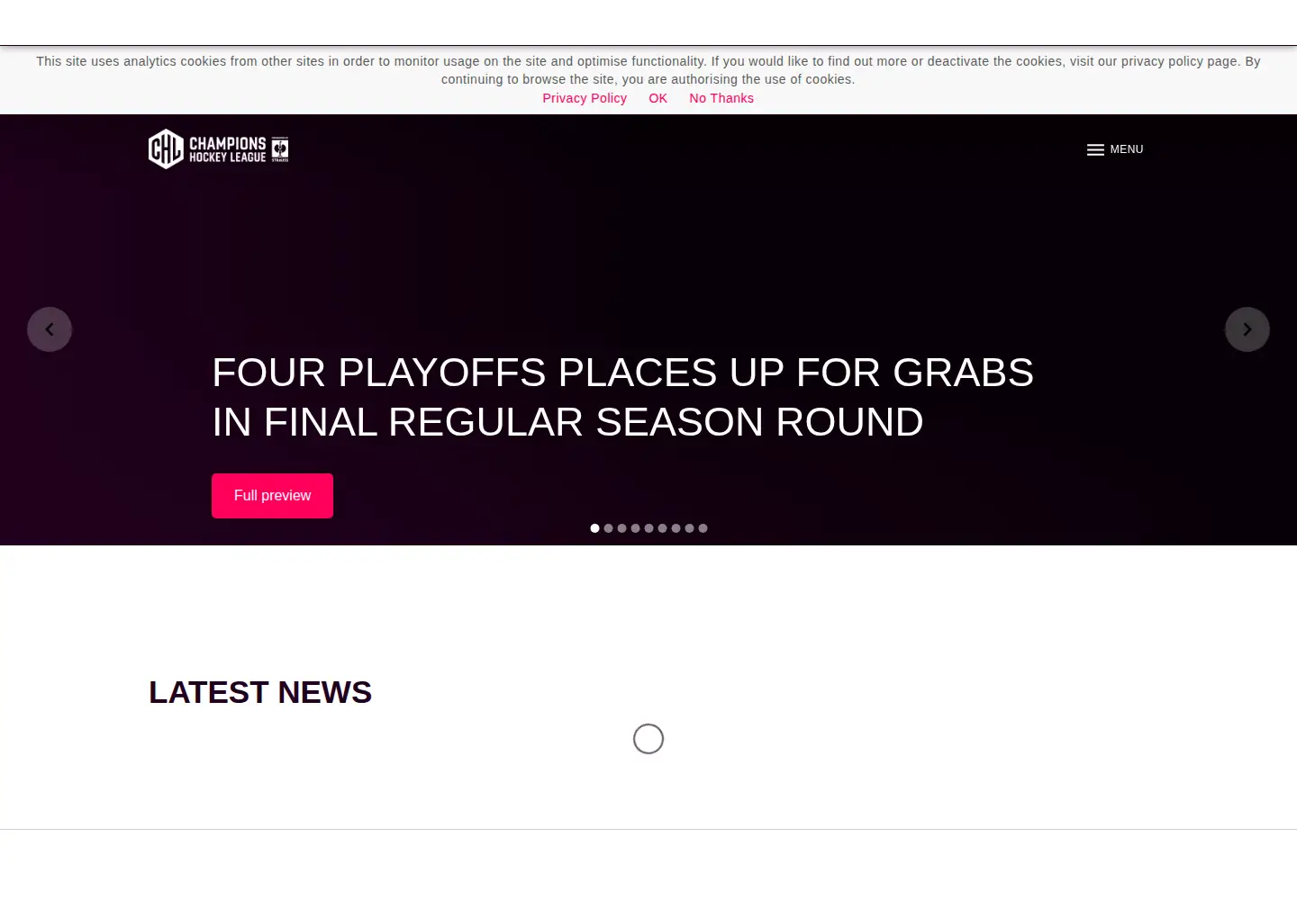 Screenshot of championshockeyleague.com