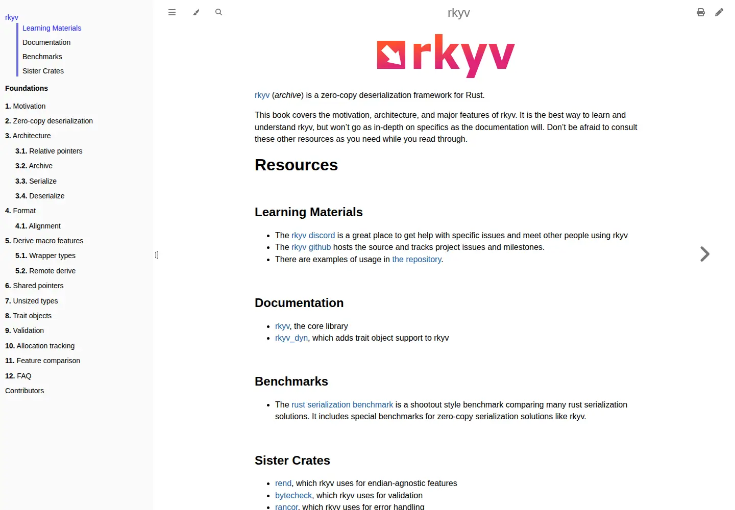 Screenshot of rkyv.org