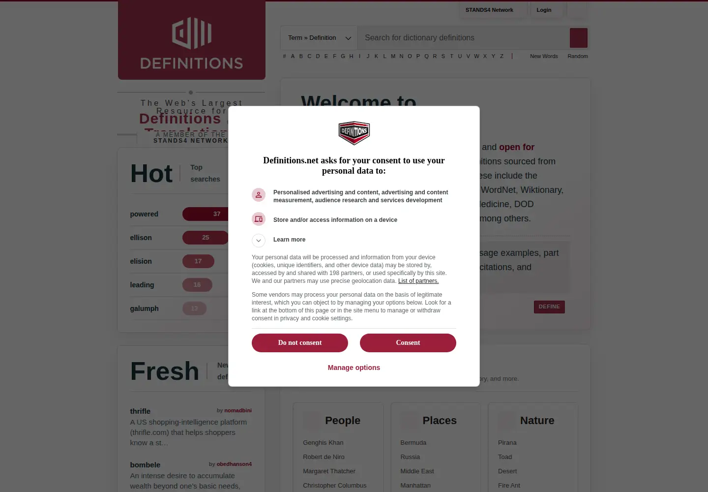 Screenshot of definitions.net