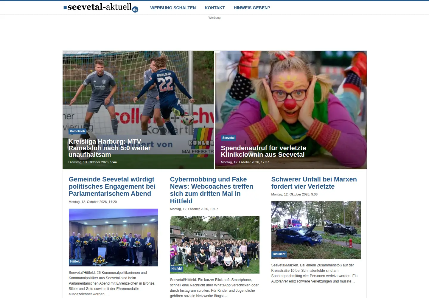 Captured homepage of seevetal-aktuell.de in the current scan