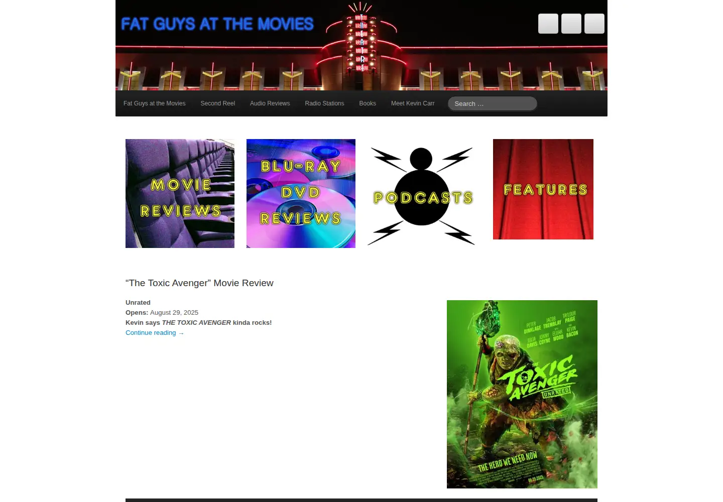 Captured homepage of fatguysatthemovies.com in the current scan