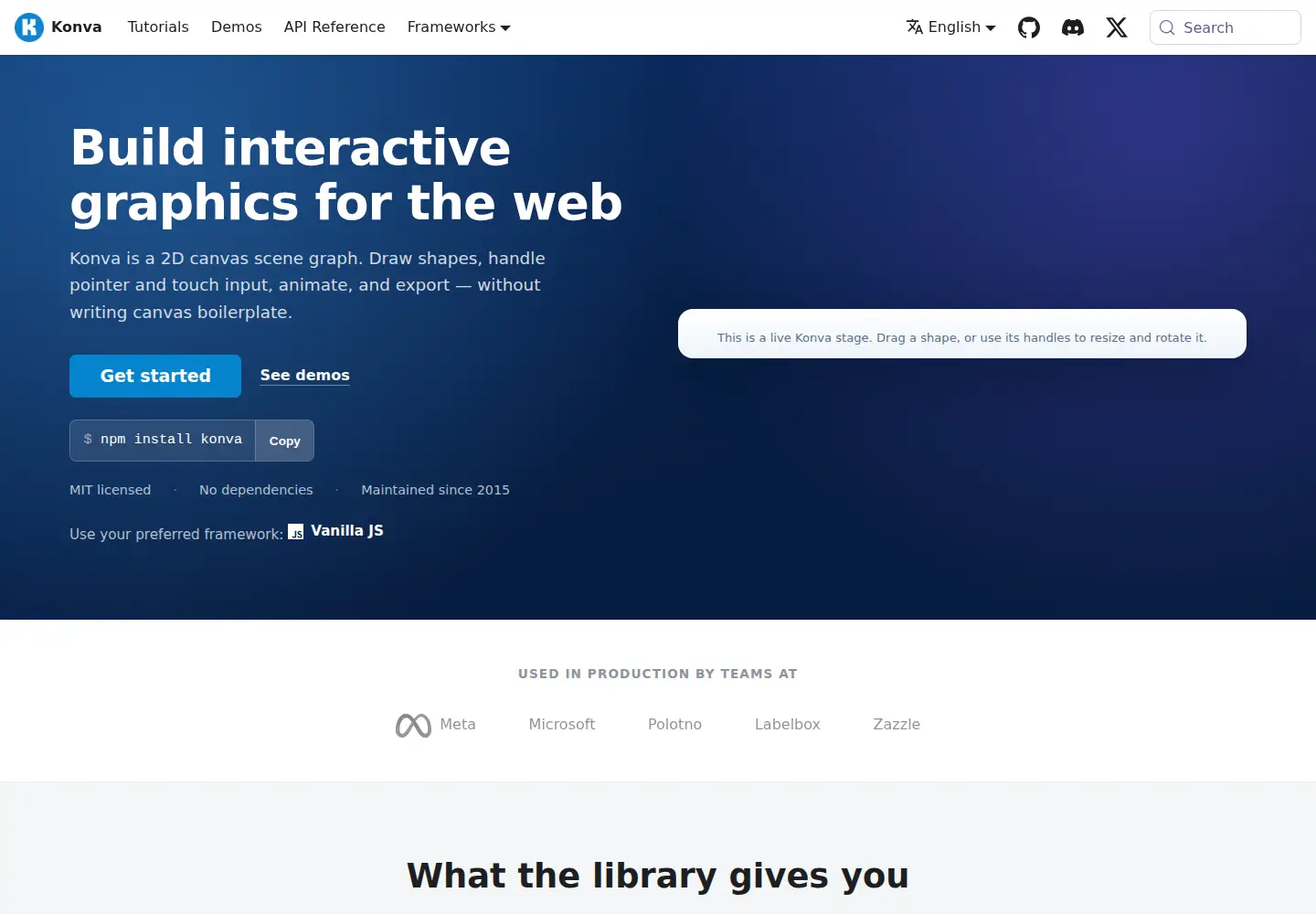 Screenshot of konvajs.org