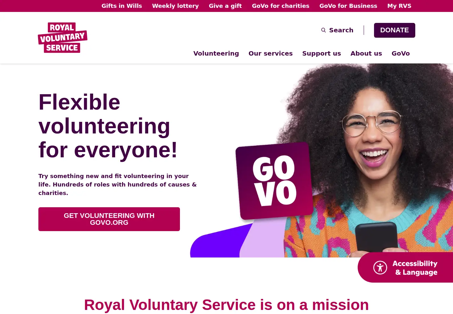 Screenshot of royalvoluntaryservice.org.uk