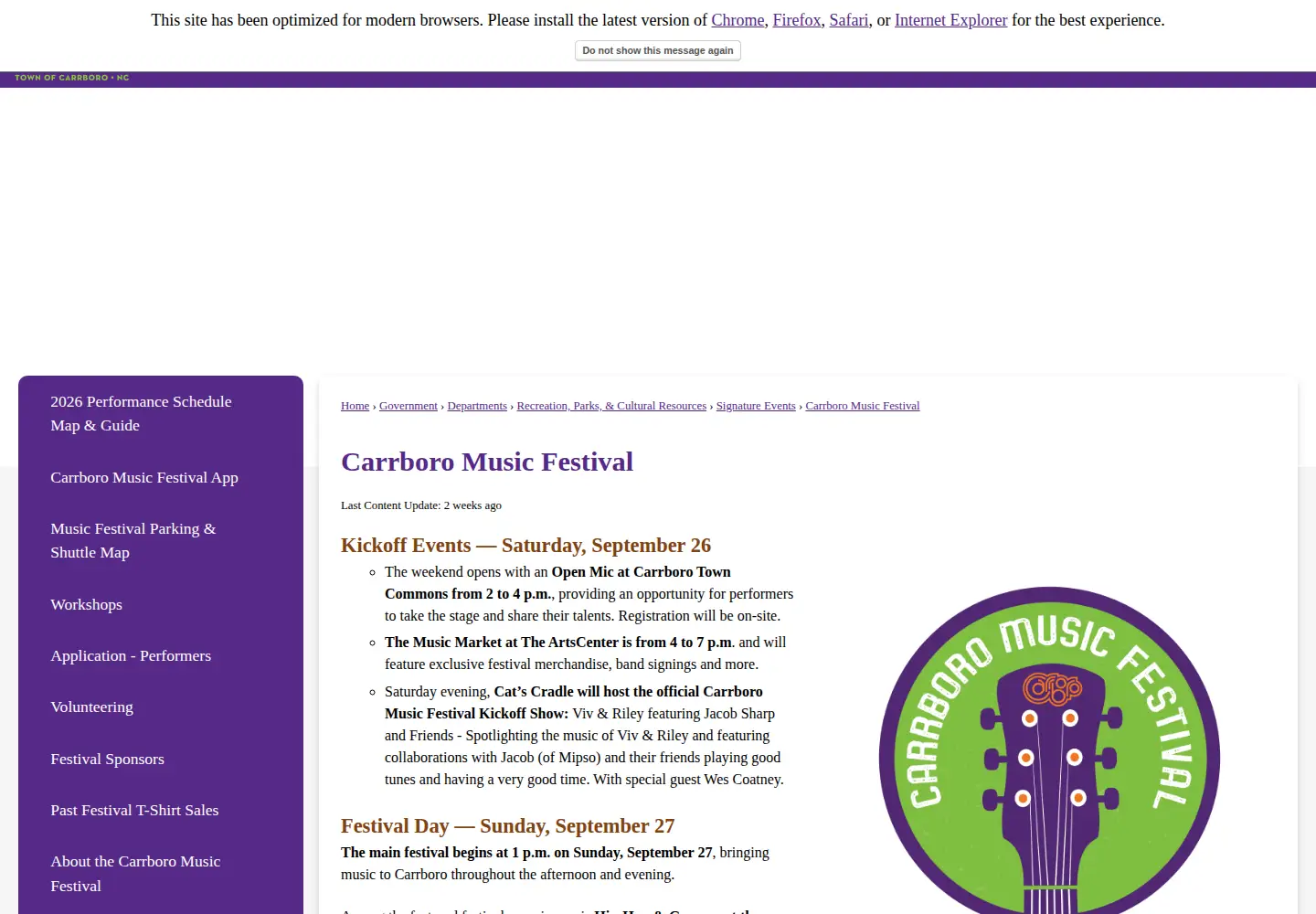 Screenshot of carrboromusicfestival.com