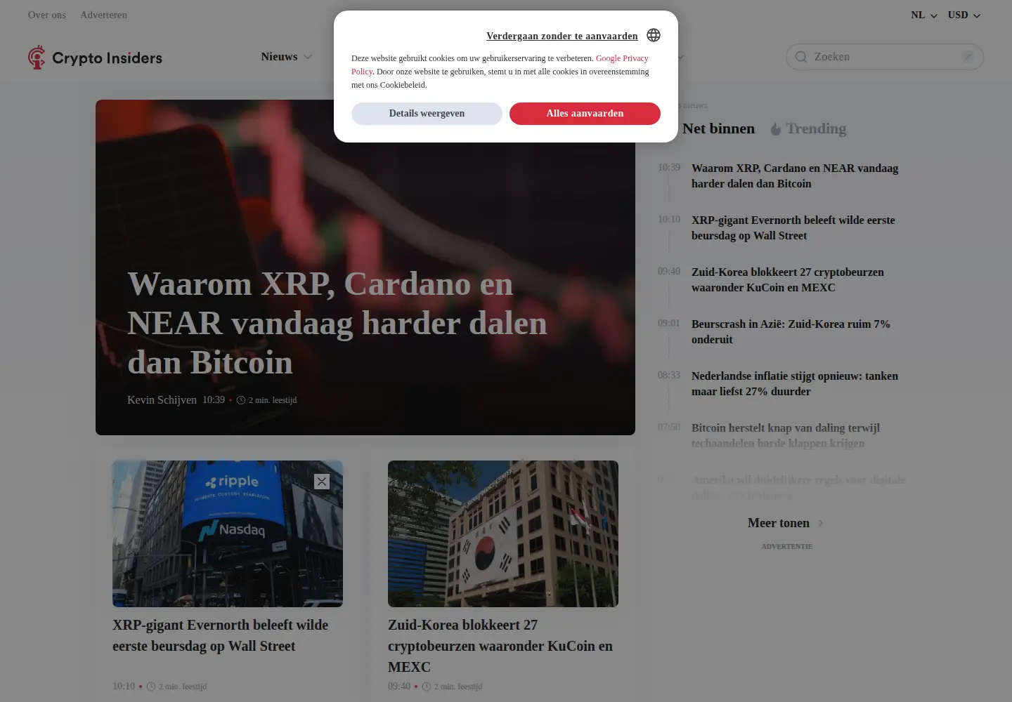 Captured homepage of crypto-insiders.nl in the current scan
