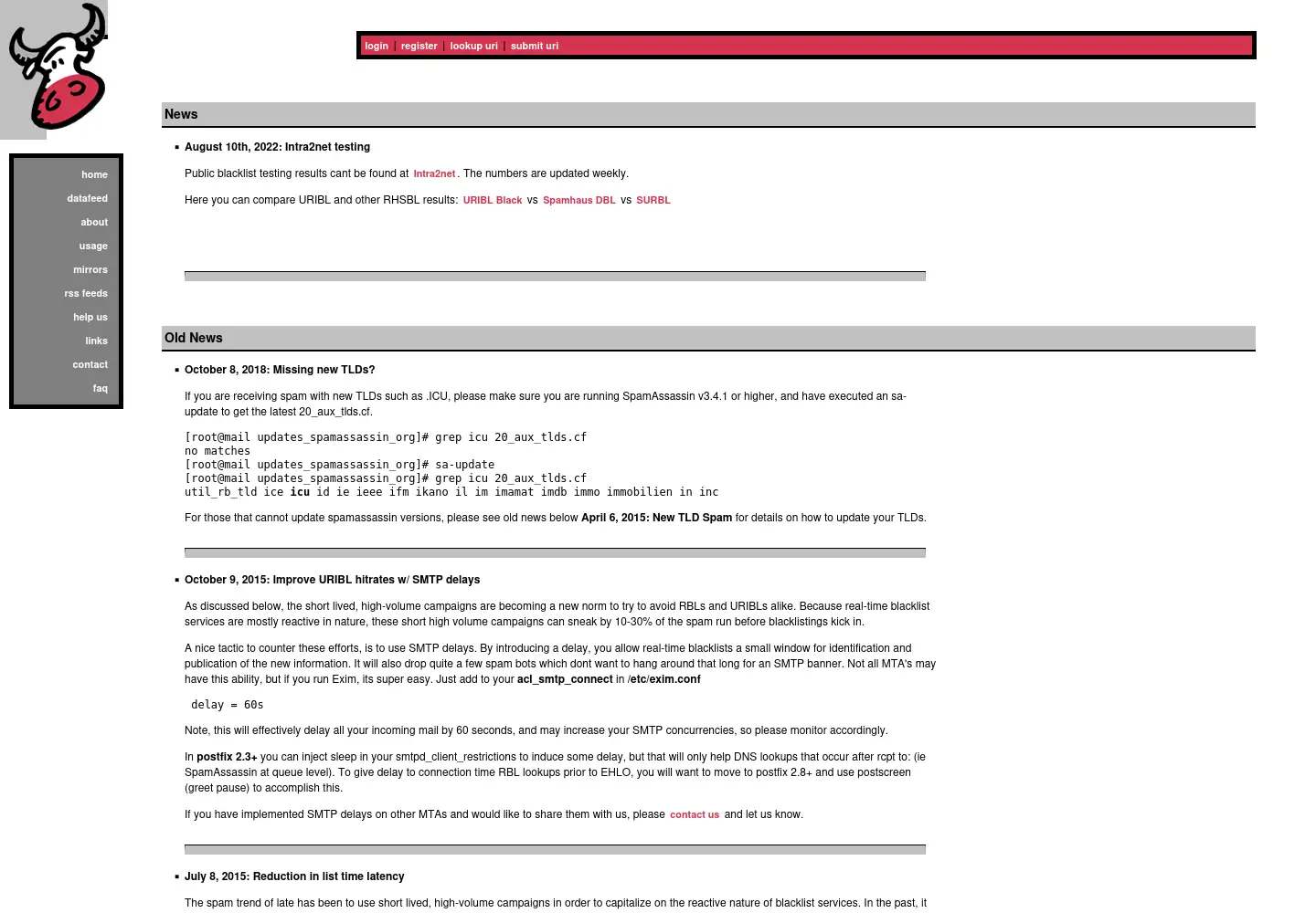 Screenshot of uribl.com